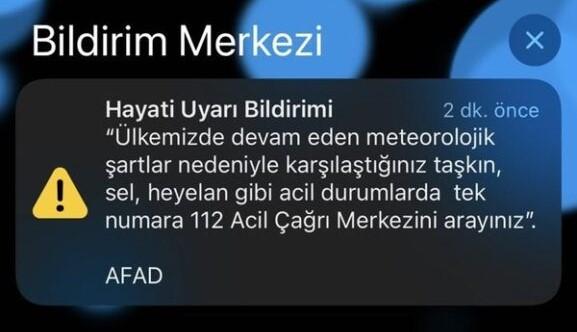 AFAD Tarafından Telefonlara “Hayati Uyarı” Bildirimi Gönderildi