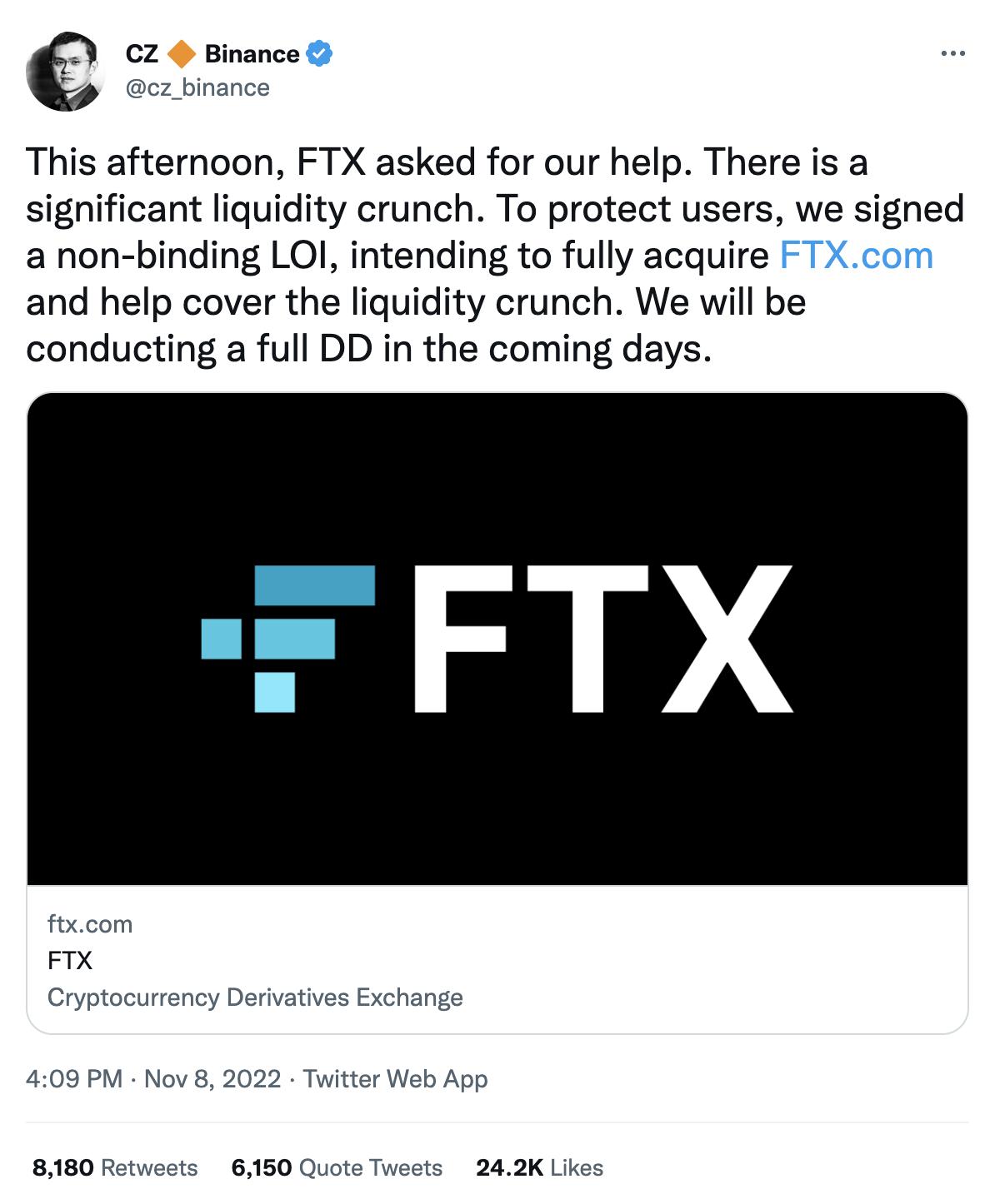 Binance Announces Acquisition of FTX.com