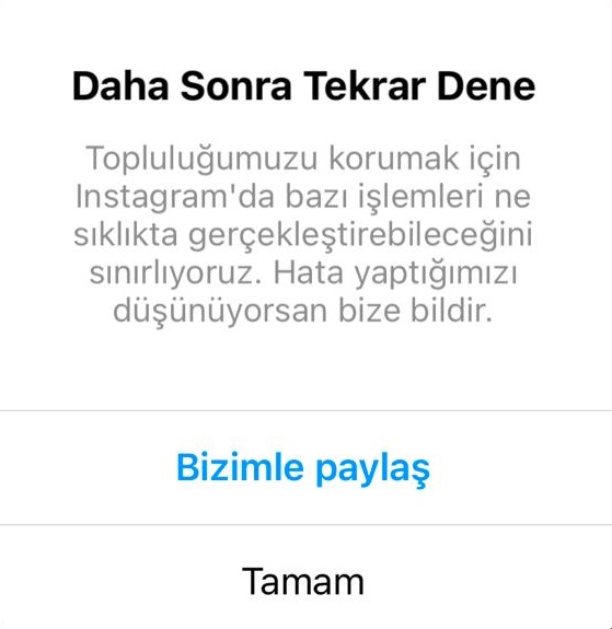 İnstagram'dan Kullanıcılara Hata Mesajı