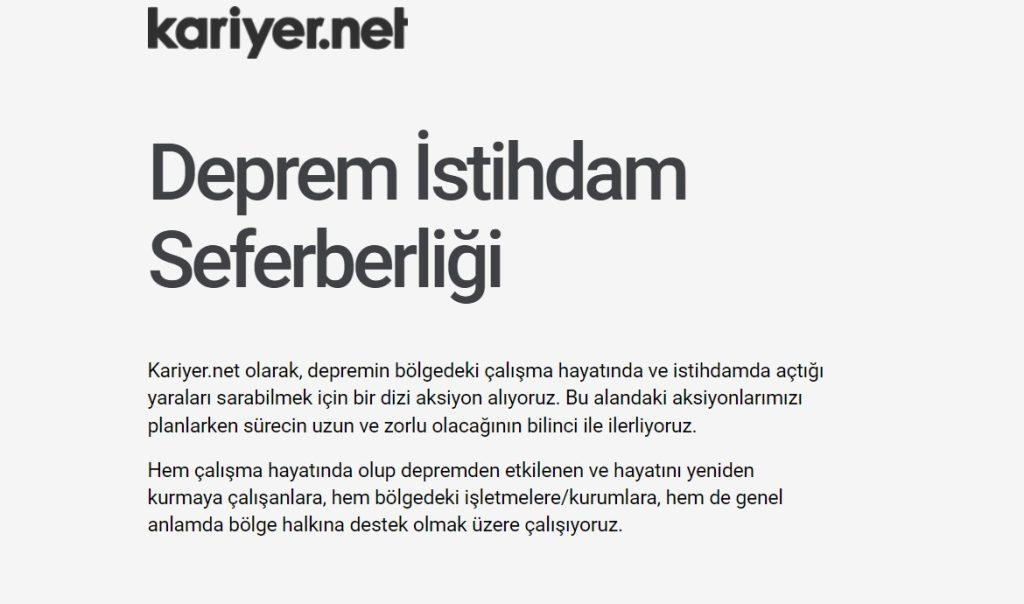 Kariyer.net Deprem İstihdam Seferberliğini Başlattı