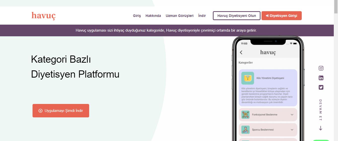 Kategori Bazlı Online Diyetisyen Platformu Havuç