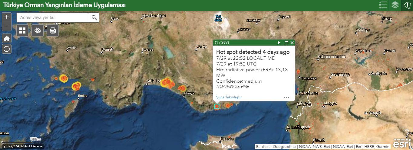Orman Yangınlarını Gösteren Afet Haritası ve İhtiyaç Haritası Platformları